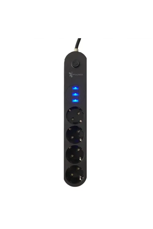 4lü Siyah Anahtarlı 3 USB Li Akım Korumalı Topraklı Çocuk Korumalı Grup Priz 2 Metre