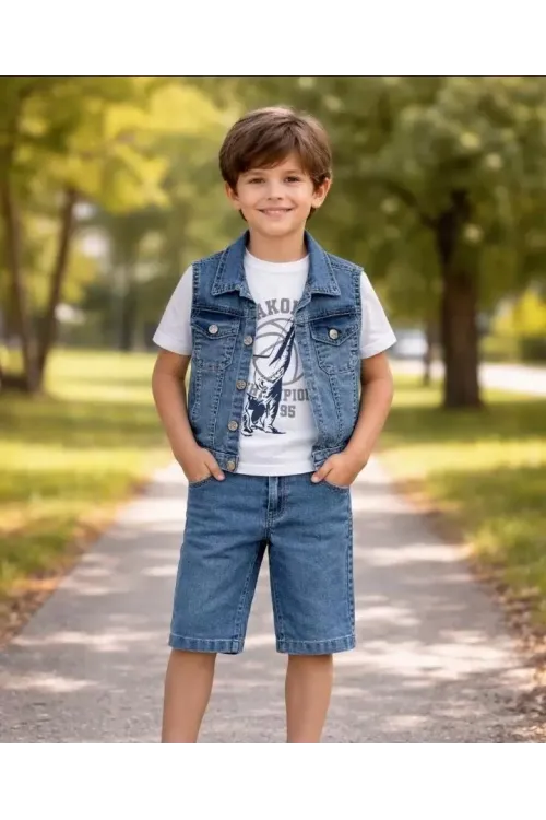 5/12 Yaş Kot(denim) Kumaş Tişörtlü Çocuk Takımı