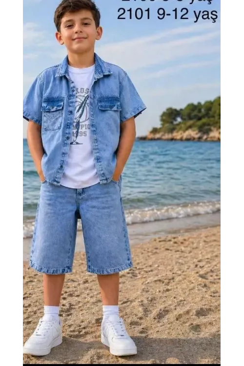 5/12 Yaş Kot(denim) Kumaş Tişörtlü Çocuk Takımı
