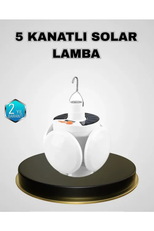 5 Kanatlı Solar Kamp Lambası – Usb Şarjlı, Taşınabilir, Ip65 Su Geçirmez Bahçe Lambası