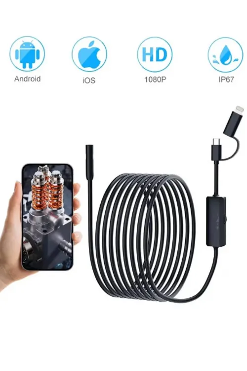 5 Metre Endoskop Yılan Video Kamera Ios Ve Android Uyumlu Led’li 8 Mm Sert Kablo 2mp