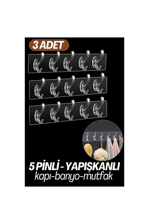 5 Pinli 3 lü set Yapışkanlı Askı Xenoty Design 718948