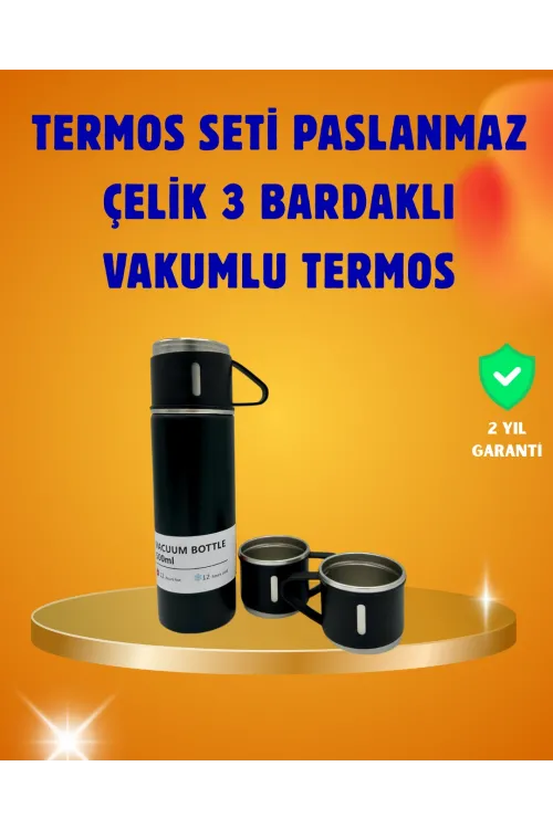 500 Ml Isı Korumalı Çelik Termos Ve Bardak Seti | Silikon Tabanlı, Şık Ve Pratik