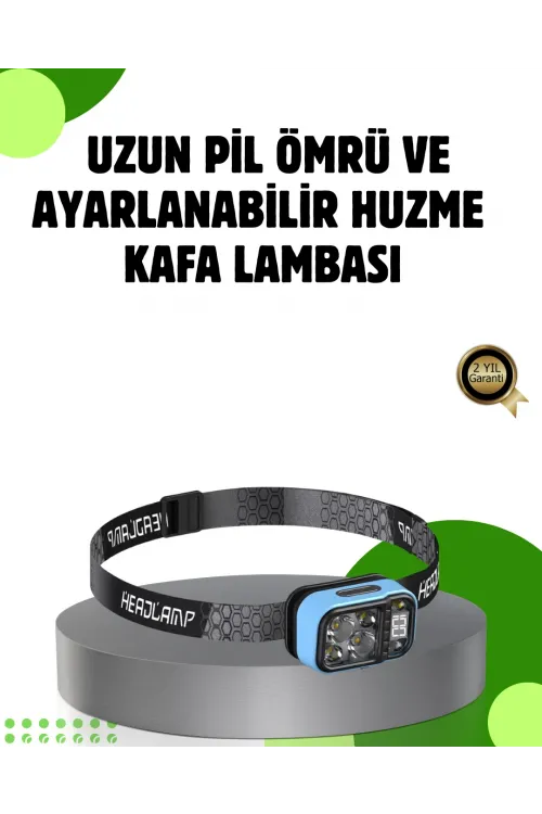 53 Modlu Süper Parlak Led Kafa Lambası Type C Şarjlı Güç Göstergeli
