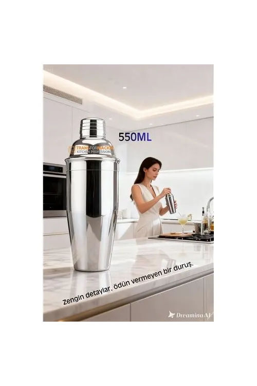 550 ml Inox Shaker - Kokteyl Karıştırma Kabı  Süzgeçli Bar Shaker Paslanmaz Çelik