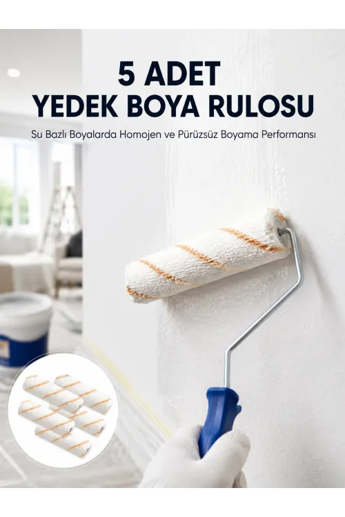 5’li Mini Rulo Boya Seti Duvar Tavan Emülsiyon Uygulama