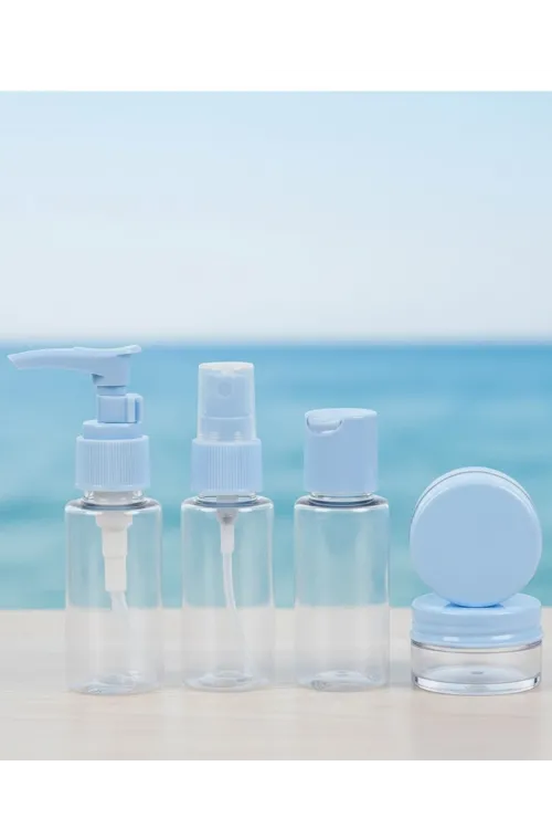 5’li Seyahat Dolum Şişe Seti 30 Ml Şeffaf Taşıma Çantalı