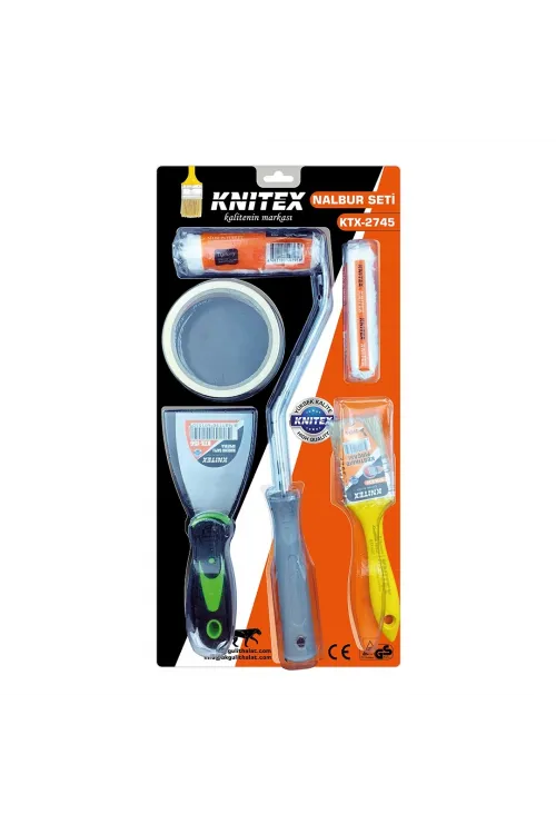 5pcs  Boyacı - Nalbur Set  Spatula - Kestirme Fırça - Yedek Rulo - Bant - 10cm Fırça