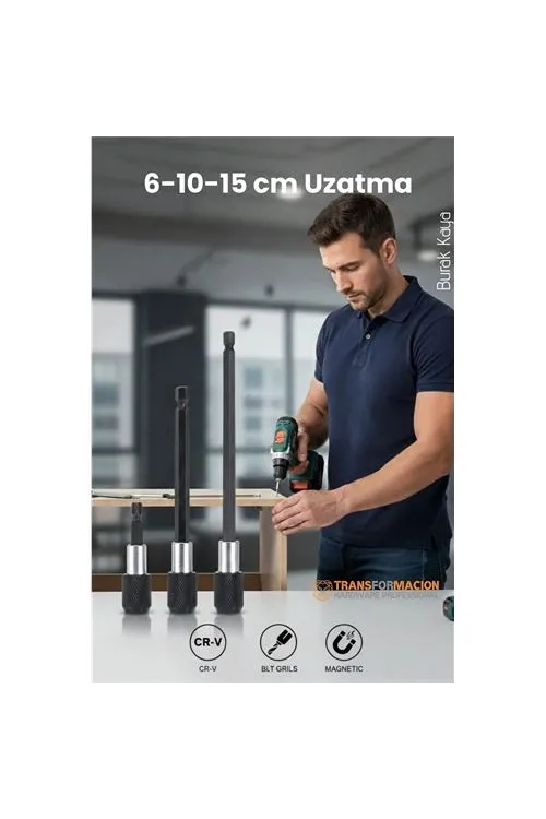 6-10-15 cm 3lü Manyetik Uzatma Bits Adaptör Seti | Ulaşılmaz Alanlar ve Hassas Vidalama İçin