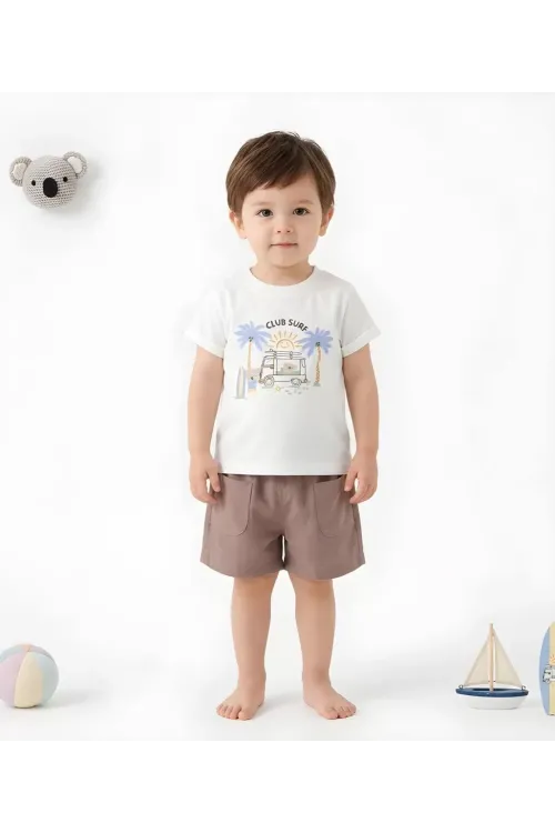 6/24 Ay Gabardin Şort Basic Tişört Bebek Takımı