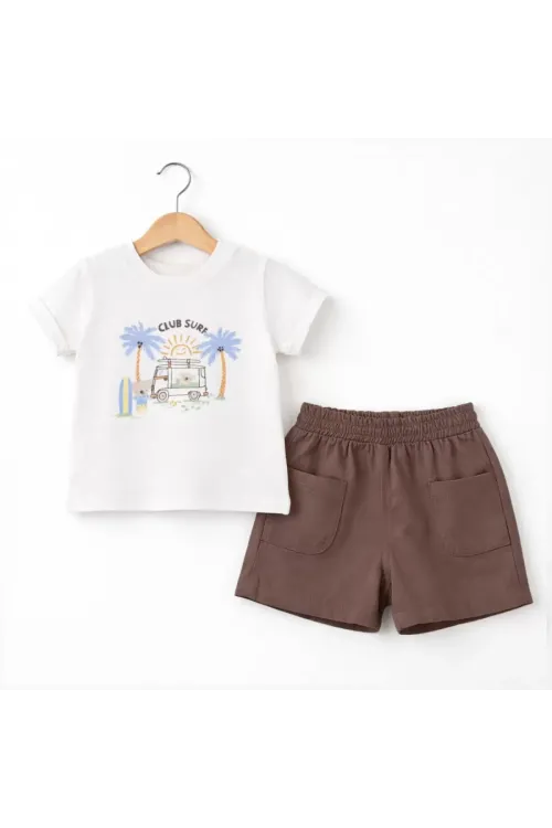 6/24 Ay Gabardin Şort Basic Tişört Bebek Takımı