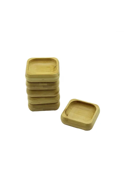 6 Adet 9x9cm Kare Ahşap Bambu Çerezlik - Lokumluk Kase Derinlik: 1.8cm