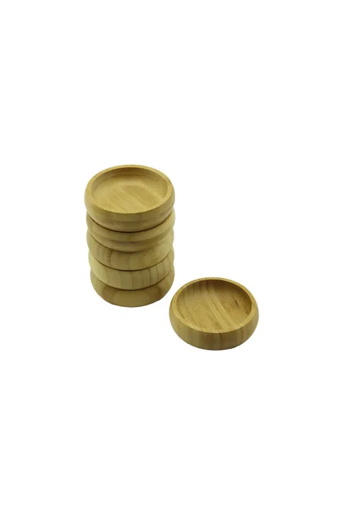 6 Adet - Yuvarlak Ahşap Bambu Çerezlik - Lokumluk Kase Derinlik: 1.7cm  - Çap: 8.8cm