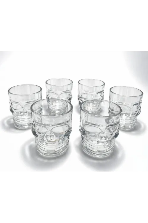 6lı Kurukafa Şeffaf Cam Shot Bardağı Seti 6x5 cm