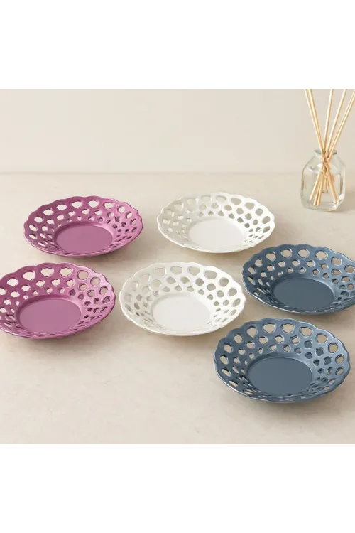 6lı Renkli Plastik Çay Tabağı