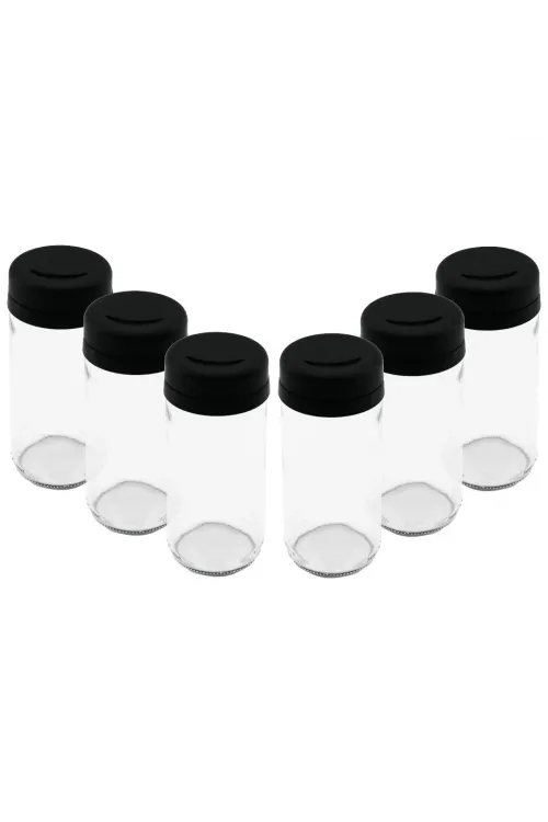 6 Pcs Cam - 225ml Baharatlık - Tuzluk Plastik Kapak