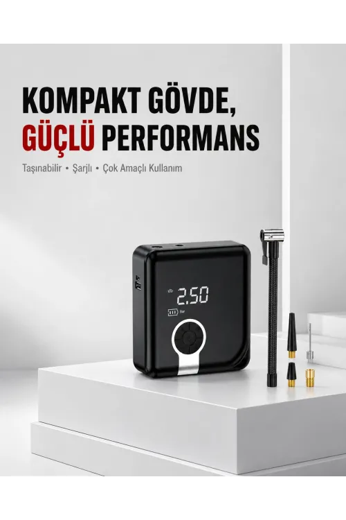 6000mah Bataryalı Type-c Şarjlı Diyafram Tip Kompresör Led Işıklı