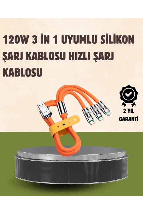 120 w Şarj Ve Veri Aktarımı Kablo– 3 Başlıklı Çok Amaçlı Kablo Yüksek Hızlı