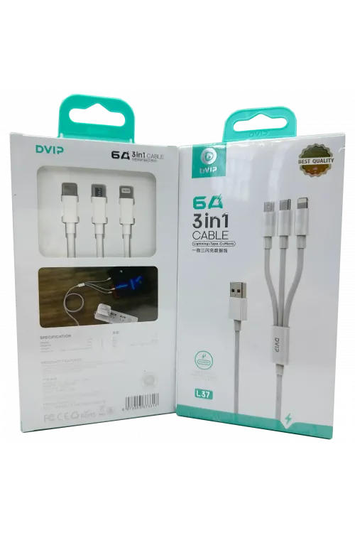 6A (iPhone-TYPE-C-Micro) 3 ü 1 Arada Şarj Kablosu Dvip L37