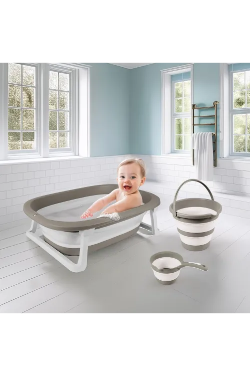7273 KATLANABİLİR ÜÇLÜ BEBEK BANYO SETİ STONE GRİ