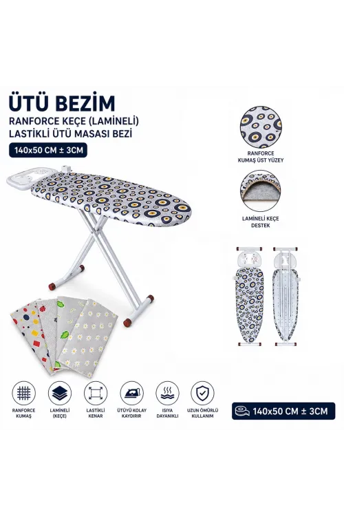 Ütü Bezim Ranforce Keçe Lamineli Lastikli Ütü Masası Bezi 140x50 Cm ± 3 Cm IEGUEDE