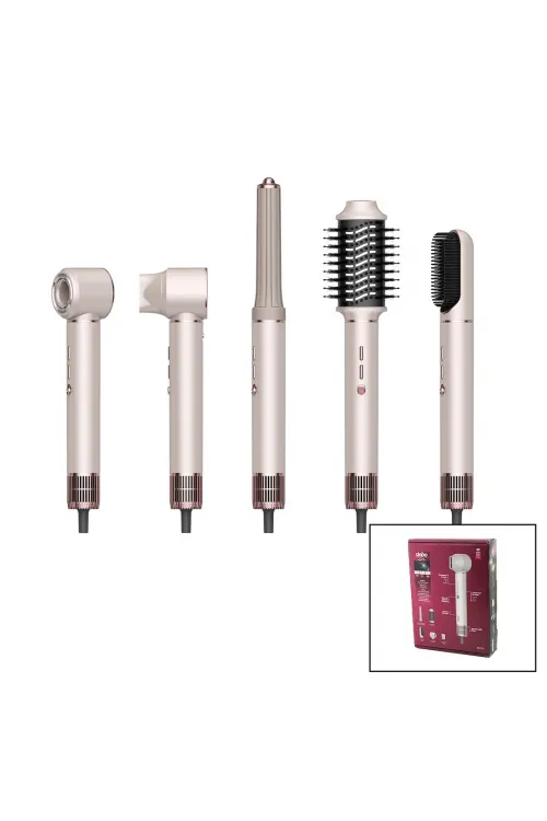Rose Gold Air Brush 5in1 Bukle-Hacimle-Düzleştir-2-Fırça Saç Kurutma Ve Şekil Makinesi 1300 W 3-Kdm.hız Ve ℃ IEGSYIA