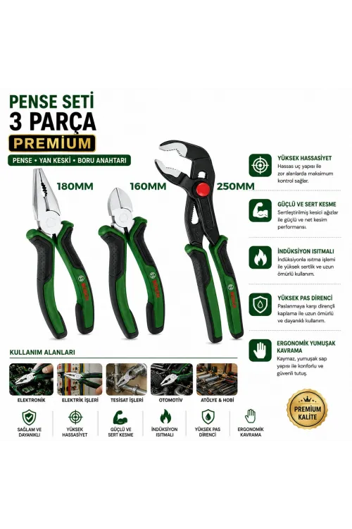 600 A02 W7j 427 3 Pcs Premıum Pense Seti 10 Papağan Pense Ve 7 Pense - 6 Yan Keski 60 ± Kesme Sertlik IEGWHL5