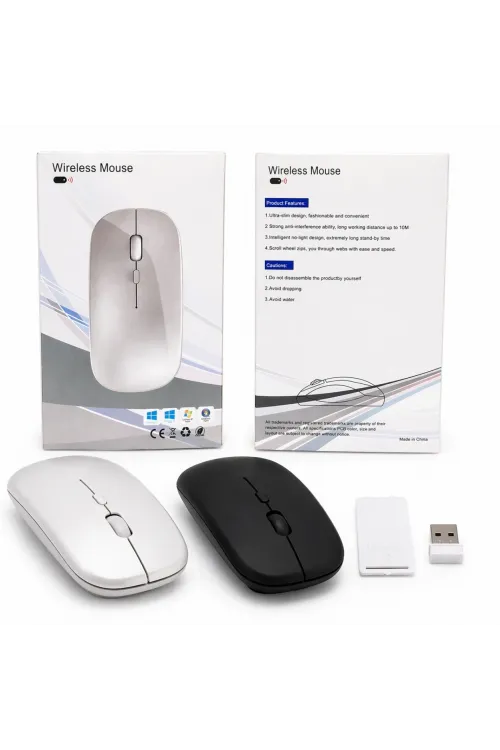 ️ Kablosuz Sessiz Mouse – Slim Tasarım USB Alıcılı (Beyaz)