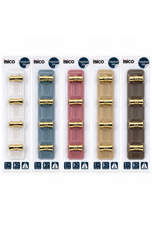 İbico İ17-013 ( 5 Kollu= Gold & ( T= Ꟶ ) Yapışkanlı Pls. Askı ( Mika Kristal Şeffaf Renkli Taban ) ( 5kg.taşıma )*12x10