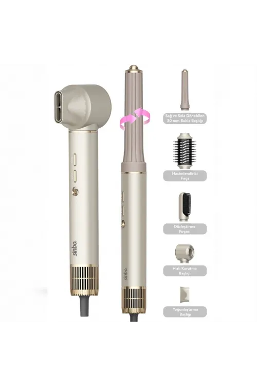 Sinbo Shd-1729 (rose Gold) Air Brush (5in1=bukle-hacimle-düzleştir-2-fırça) Saç Kurutma & Şekil Makinesi (1300w)(3-kdm.hız & ℃)*4