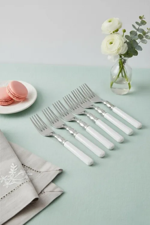6’lı Paslanmaz Çelik Soft Beyaz Yemek Çatalı Seti