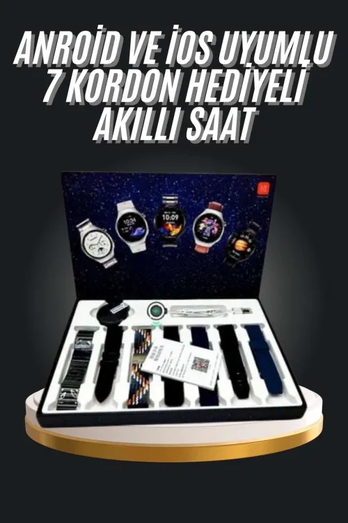 7 Kordonlu Akıllı Saat Siyah Kasa Dokunmatik Ekran Uyku Ve Sağlık Takibi