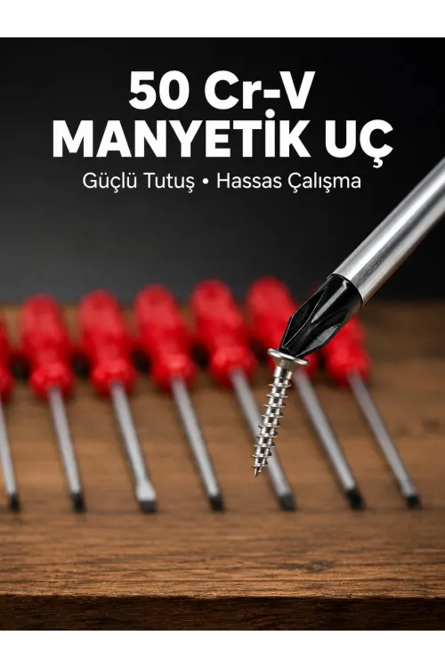 7li Düz Ve Yıldız Tornavida Seti Çelik Manyetik Uçlu