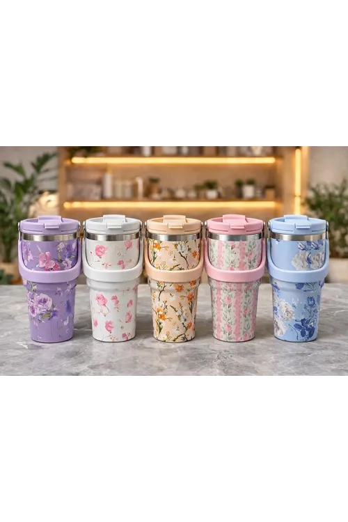 700 Ml Taşıma Kulplu Paslanmaz Çelik Termos Mug - Vakumlu Isı Yalıtımlı Bardak Alk4629