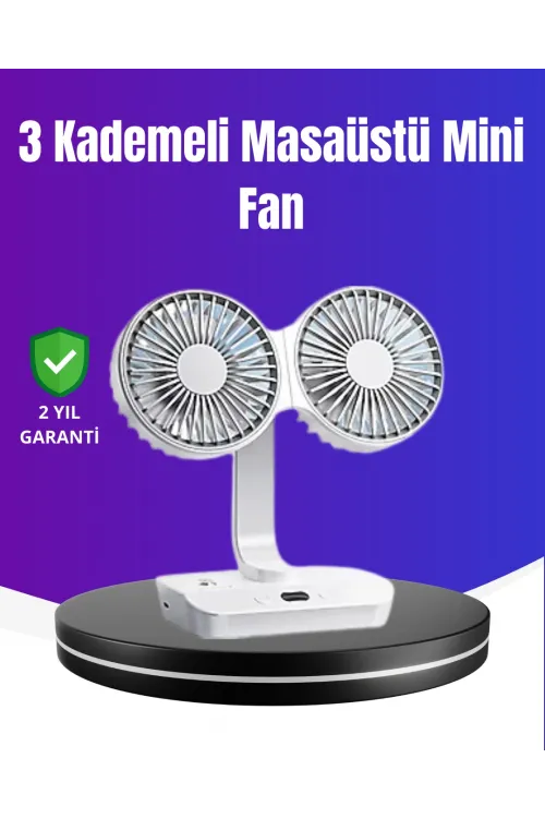 720° Döner Çift Taraflı Masaüstü Vantilatör – Usb Şarjlı Sessiz Fan
