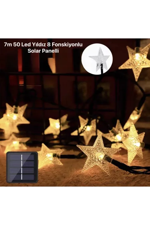 7m 50 Led Yıldız 8 Fonksiyonlu Solar Panelli-gün Işığı
