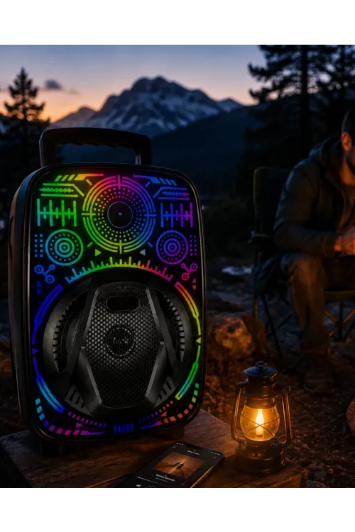 8 İnç Karaoke Hoparlör Usb Aux Fm Destekli Işıklı Speaker