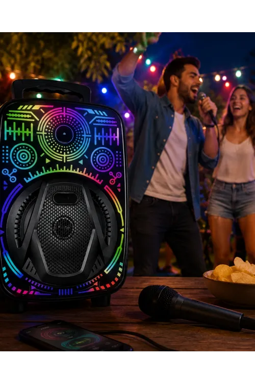 8 İnç Taşınabilir Karaoke Hoparlör Mikrofonlu Rgb Işıklı Bluetooth Speaker