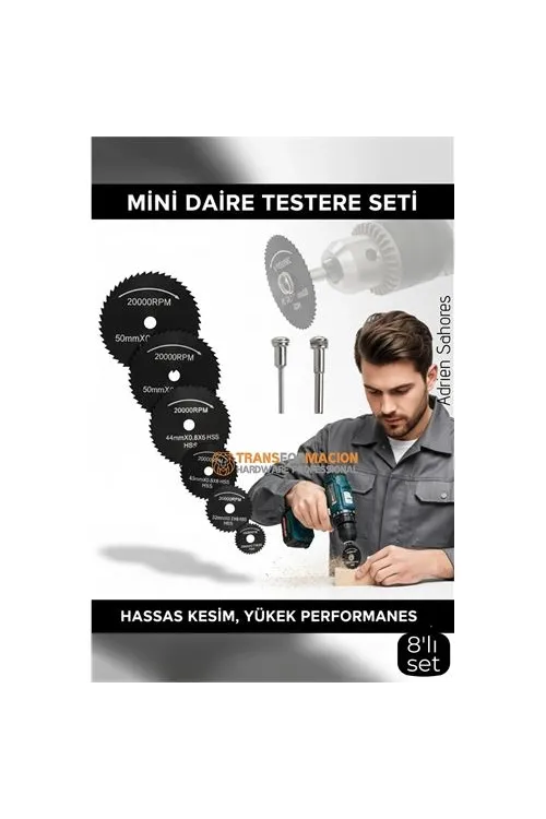 8lı Karbür Çelik Mini Daire Testere Seti - HSS Döner Kesici Bıçak ve Mandren Takımı
