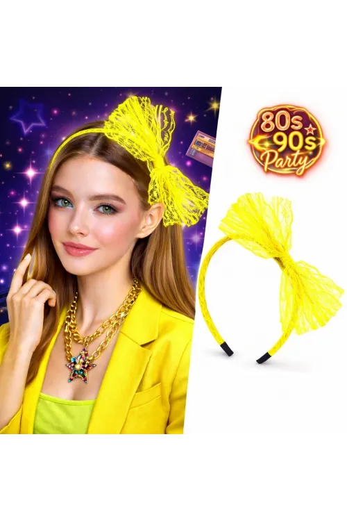 80’ler 90’lar Neon Sarı Dantel Taç Fiyonklu