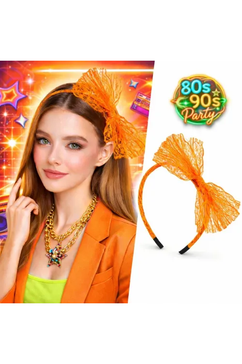 80’ler 90’lar Neon Turuncu Dantel Taç Fiyonklu