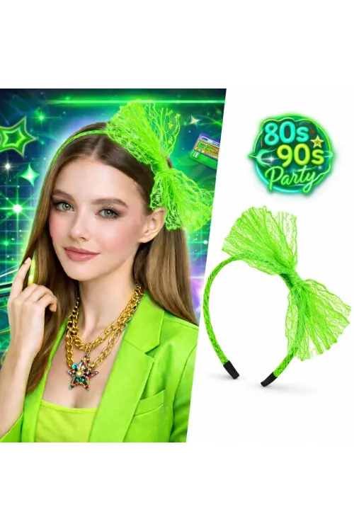 80’ler 90’lar Neon Yeşil Dantel Taç Fiyonklu