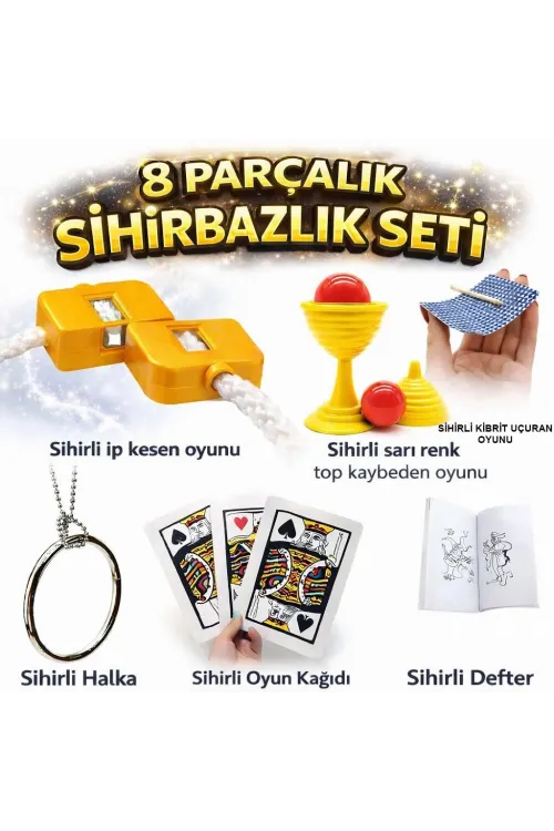 8’li Sihirbazlık Seti (kibrit, Defter, Halka, Kupa, İp, 3’lü Kart)