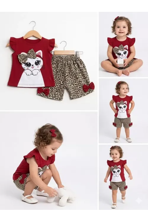 9/24 Ay Leopar Kedi Baskılı Bebek Takımı