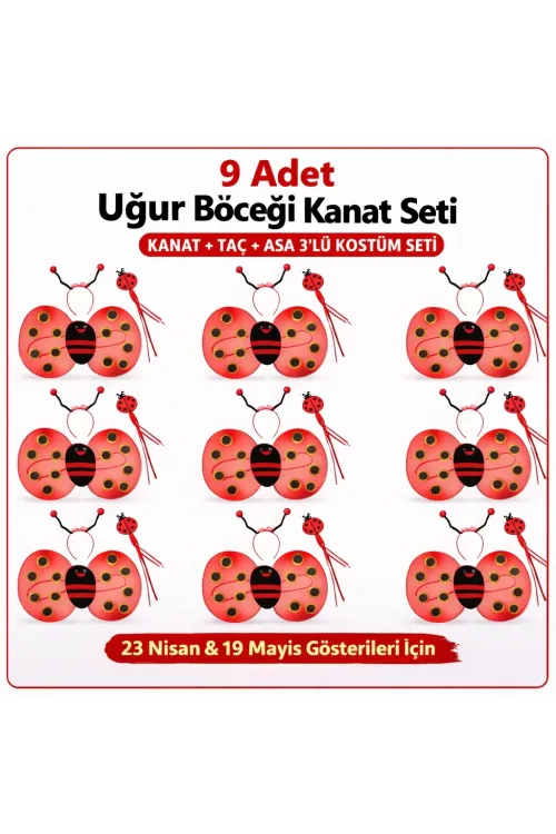 9’lu Uğur Böceği Ateş Böceği Kostüm Seti – Kanat Taç Asa