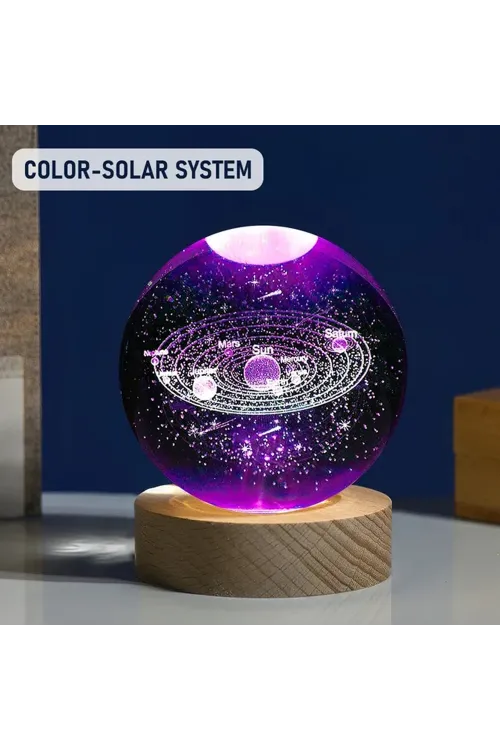 Ahşap Altlıklı Gezegen Cam Küre RGB