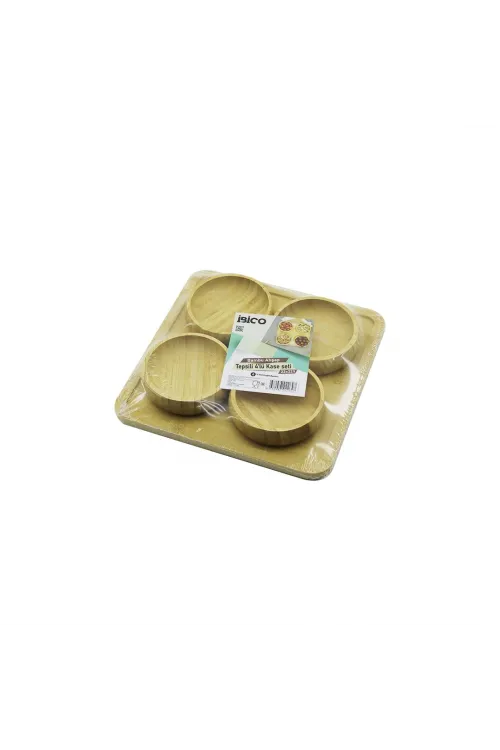 Ahşap Bambu 5pcs  Çerezlik - Lokumluk Kase Seti 22x22cm