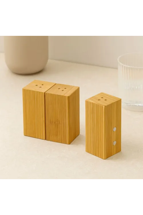 Ahşap Bambu Mıknatıslı 2li Baharatlık & Tuzluk (4.5×5×9 cm)