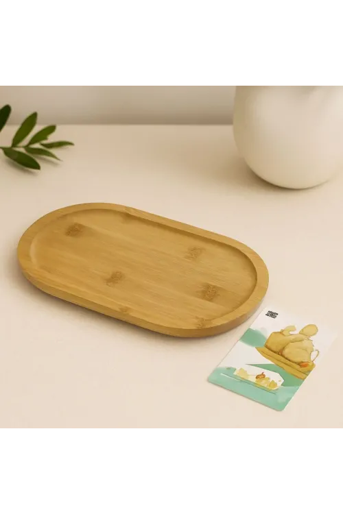 Ahşap Bambu Oval Mini Servis Tepsisi 25 x 14 x 1.4 cm