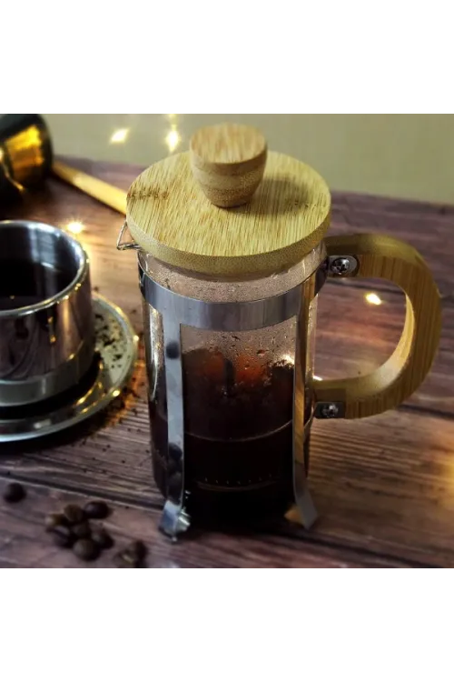 Ahşap Detaylı 350 ml Cam French Press